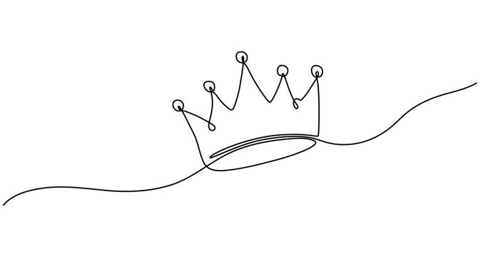 Animated self drawing of  Crown in one continuous line drawing and minimalist style isolated outline vector illustration, Single line drawing of king crown vector. Royal crown in one line