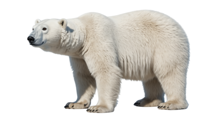 Majestic polar bear standing in profile against black background