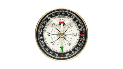 Vintage style compass with red and green directional pointers isolated on transparent background