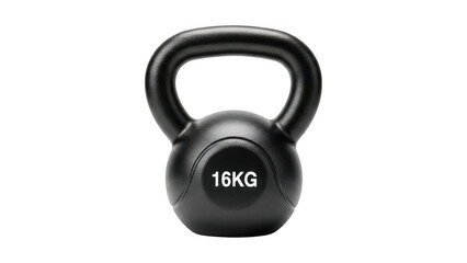 Black 16kg kettlebell weight for fitness and exercise isolated on transparent background