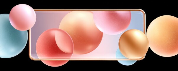 Colorful 3D spheres surround a transparent smartphone in a modern, abstract design scene