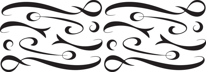 Set of calligraphic scroll elements and vintage flourishes, elegant swirl ornament, hand drawn line art, wedding invitation accents