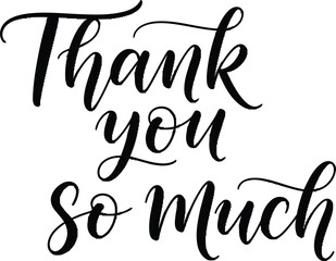 Express your gratitude with the elegant calligraphy of 'Thank You So Much' written in flowing black script against a white background, perfect for any occasion