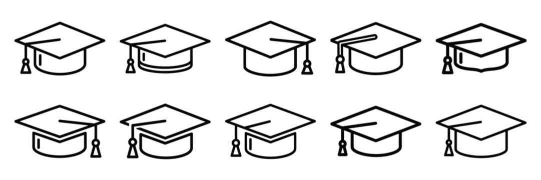 Collection of graduation cap Editable stroke icon set.