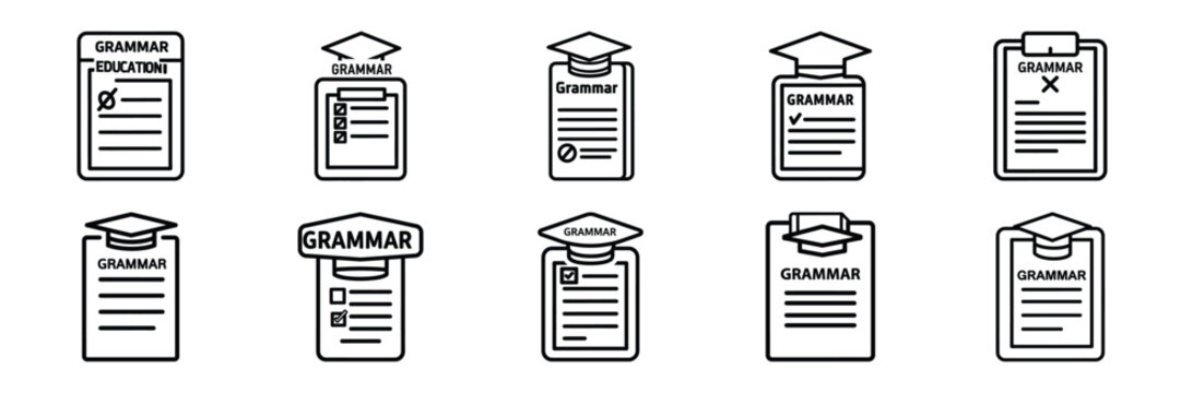 Collection of grammar education Editable stroke icon set.