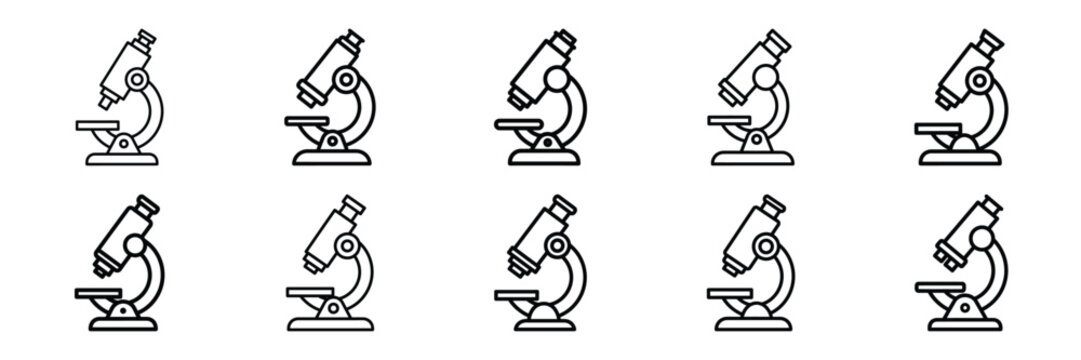 Collection of microscope Editable stroke icon set.