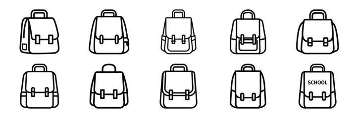 Collection of school bag Editable stroke icon set.