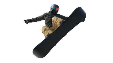 Professional snowboarder performing aerial stunt on black background © MMaazgraphicx 