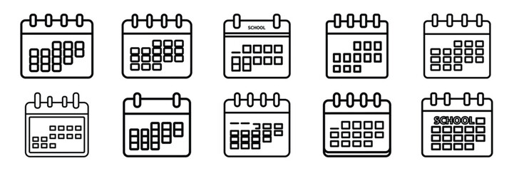 Collection of school calendar Editable stroke icon set.