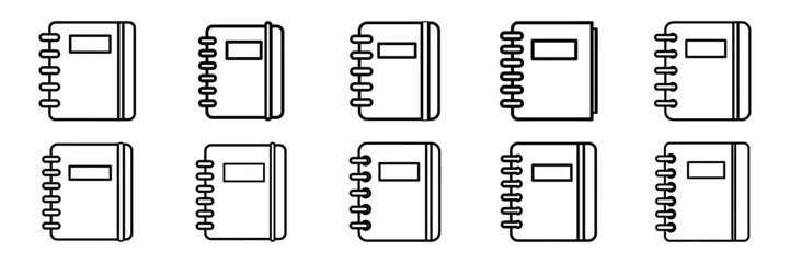 Collection of spiral notebook Editable stroke icon set.