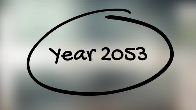 Year 2053 Handwriting with Black Marker on Glass Surface
