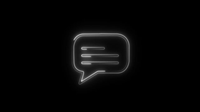 Glowing neon light massage icon animation. Abstract white neon light frame icon with three horizontal lines symbolizing data in message box on black background, 4k video