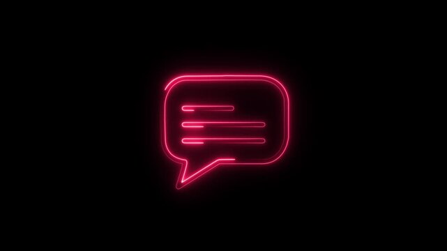 Glowing neon light massage icon animation. Abstract neon light frame icon with three horizontal lines symbolizing data in message box on black background, 4k video