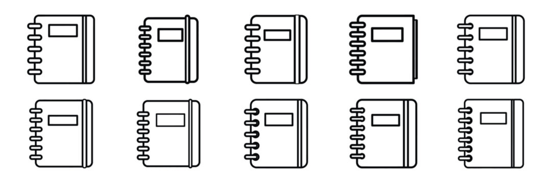 Collection of spiral notebook Editable stroke icon set.