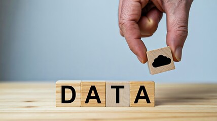 Data management and control concept with wooden blocks
