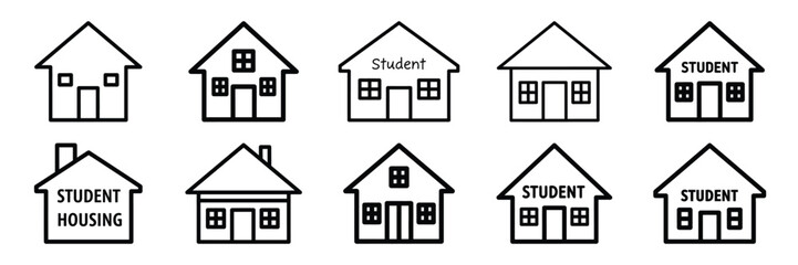Collection of student housing Editable stroke icon set.