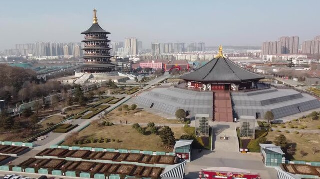 Aerial view of Luoyang rooftops and old town in Henan Province, China