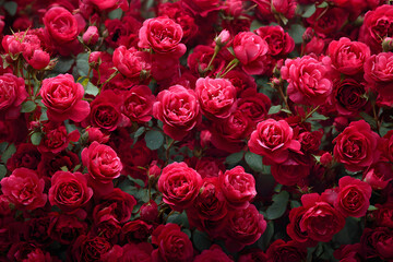 Fototapeta premium Natural red roses background, flowers wall.