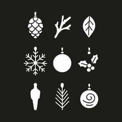 A collection of simple white winter and christmas icons on a dark background