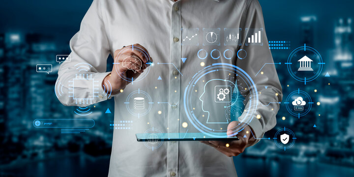 An advanced AI system for business and financial analysis. A futuristic interface for commanding an AI to process data from various domains. Motif - Powered by Adobe