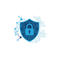 shield, lock, circuit board, technology, digital security, cyber protection, blue, white, sketch style  © Rejaul177441