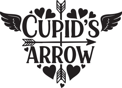 Cupids Arrow with Hearts and Wings on White Background