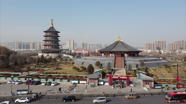 Aerial view of Luoyang rooftops and old town in Henan Province, China