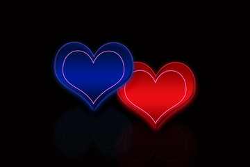 Colourful love  heart background with red and blue hearts - concept love. Romance and love illustrations.