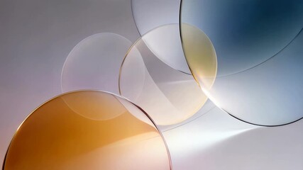 Soft overlapping glass like circles in warm and cool tones create minimal abstract background with gentle gradients and reflections ideal for elegant presentations or technology branding