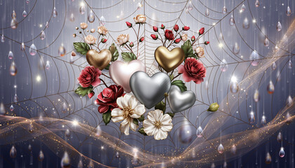 Karta walentynkowa z sercami w kolorach białych i czerwonych. Symbole miłości i wierności. Kształt serca jako symbol miłości. 