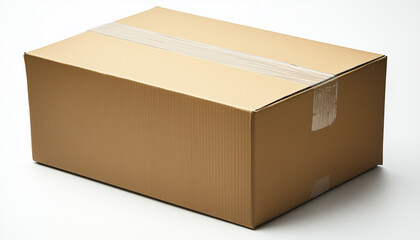 Closed brown cardboard box isolated. Container stands on white background. Package is ready to delivery, shipping service