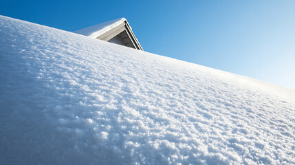 Winter's Embrace: A snow-laden rooftop basks in the crisp, clear sunlight, set against a vibrant blue sky.  Perfect for capturing seasonal beauty and tranquility.