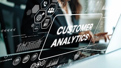 Modern Digital Customer Analytics Interface with Data Visualizations and Business Insights in a Corporate Environment. Asymptotic smart data analytic.
