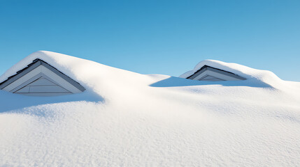 A serene winter scene captures the pristine beauty of a snow-covered rooftop under a clear, blue sky, showcasing the crispness and tranquility of a cold, winter day.