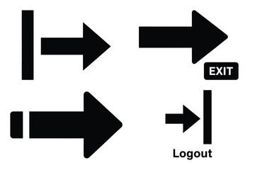 logout arrow silhouette vector icon set, black color and white background
