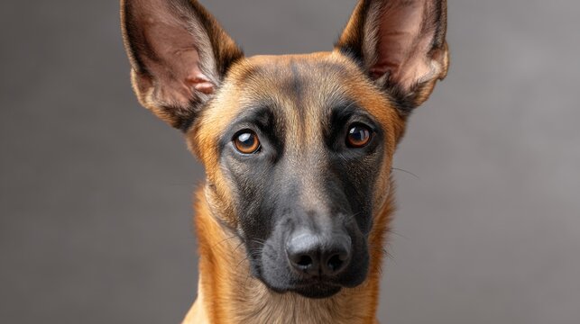 Close-Up Portrait of a Belgian Malinois Dog Showcasing Its Intelligence, Loyalty, and Attentiveness