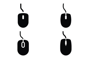 mouse click silhouette vector icon set, black color and white background
