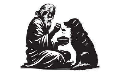 Fototapeta premium Elderly man sharing a meal with his loyal dog