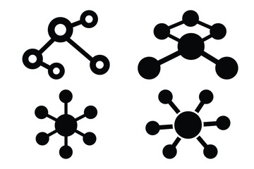 network nodes silhouette vector icon set, black color and white background
