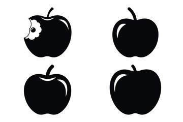 nutrition apple silhouette vector icon set, black color and white background