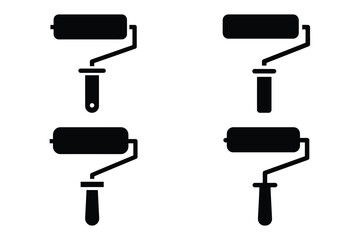 paint roller silhouette vector icon set, black color and white background