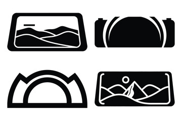 panorama image silhouette vector icon set, black color and white background