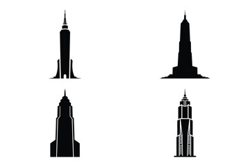 Fototapeta premium skyscraper tower silhouette vector icon set, black color and white background