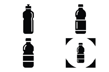 water bottle silhouette vector icon set, black color and white background