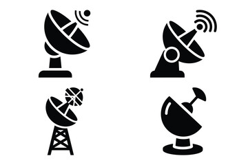 weather radar silhouette vector icon set, black color and white background