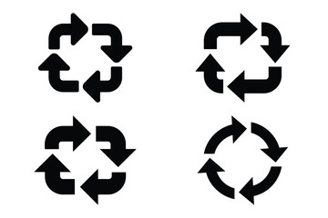 workflow arrows silhouette vector icon set, black color and white background