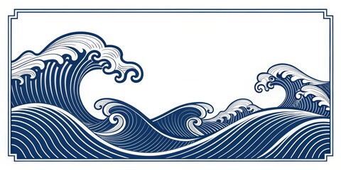 Fototapeta premium Ocean Wave in Blue Engraving: The illustration shows a blue ocean wave in the engraving style, capturing the power and beauty of the sea.