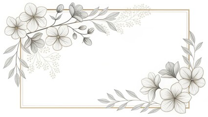 Floral Elegance: Exquisite floral border frame, the delicate petals and leaves intertwined creating a natural artistic flourish for invitations, announcements or designs.