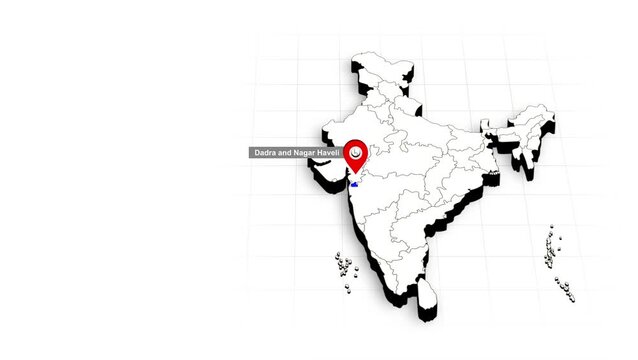 Dadra and Nagar Haveli map, highlighted on the India Map Video, with Borders, Geography & Education. India map video, Indian territory video.

