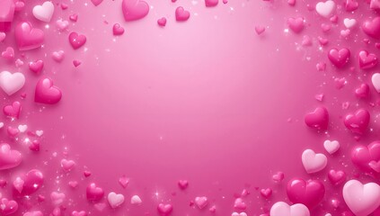 Heart Shapes in Different Sizes and Shades Fill a Pink Background, Creating a Fun and Vibrant Scene